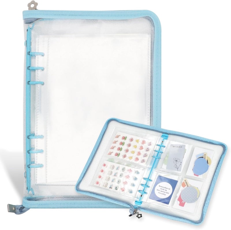 NOCAFI Sticker Organizer Binder Storage Book A5 Reusable Sticker Book Collecting Holder Display Album with 220 Pockets and Zipper Closure (Blue) - Image 1
